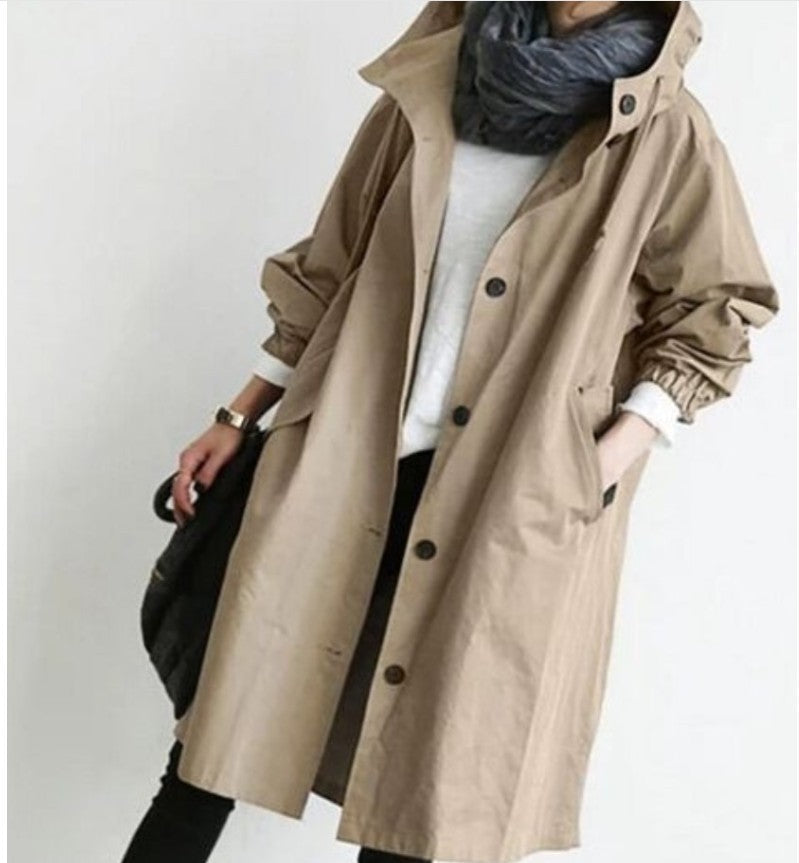 Rain Jacket - Hooded Relaxed Fit with Button Front