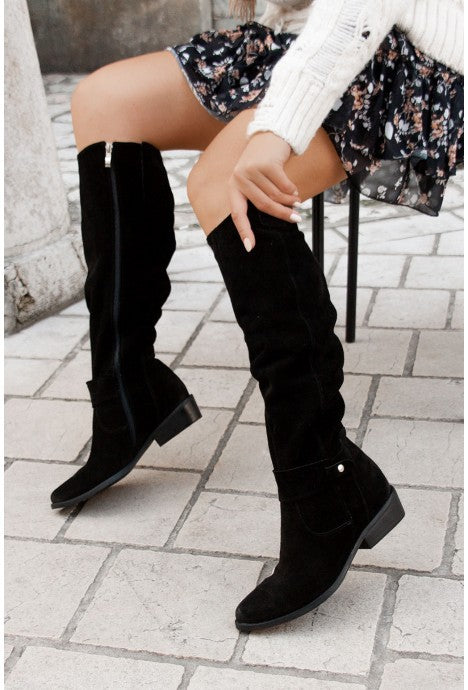 Knee High Boots - Sleek Block Heel Side Zip Style