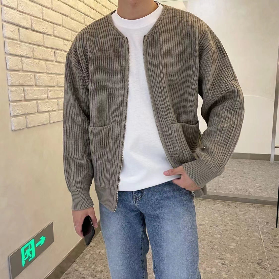 Knitted Cardigan - Relaxed Fit with Button Front