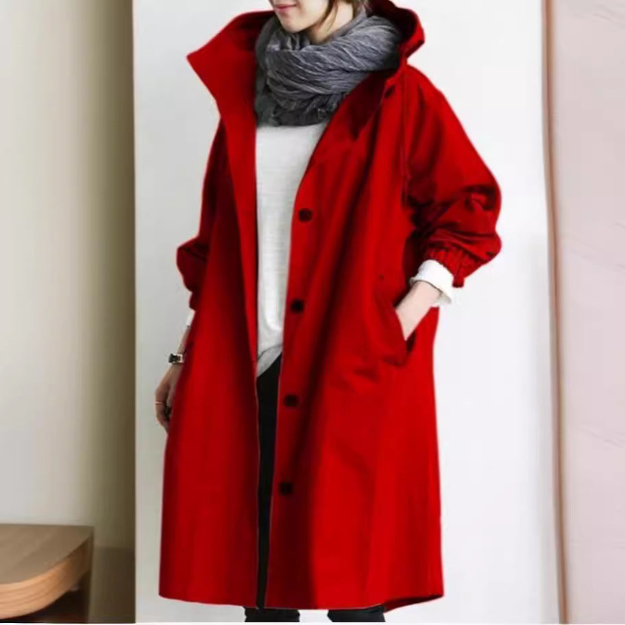 Rain Jacket - Hooded Relaxed Fit with Button Front