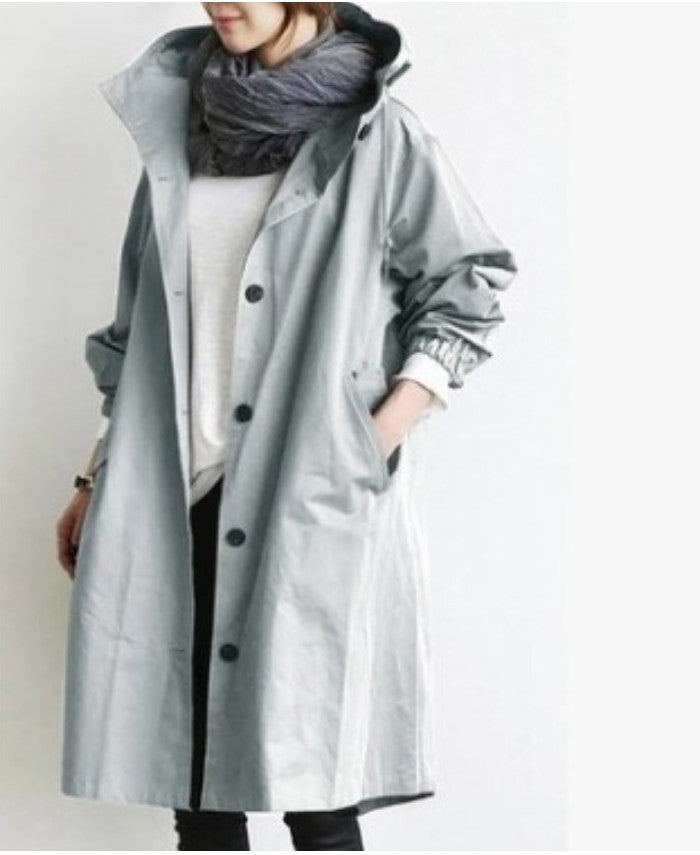 Rain Jacket - Hooded Relaxed Fit with Button Front