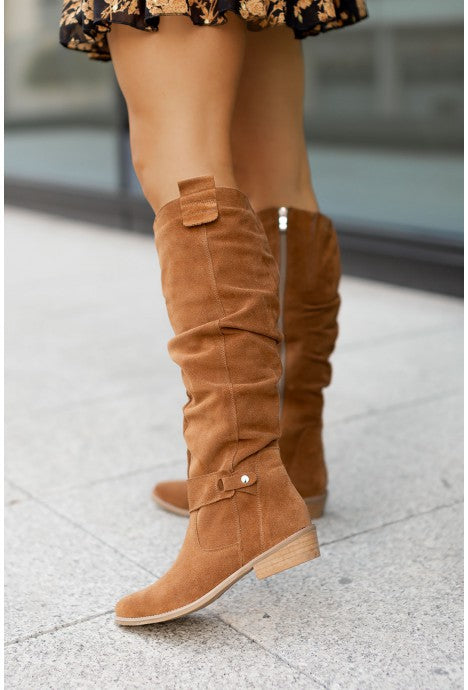 Knee High Boots - Sleek Block Heel Side Zip Style