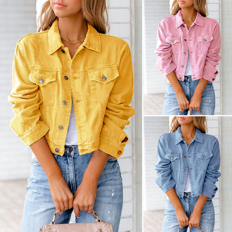 Denim Jacket - Cropped Button Front Casual Style