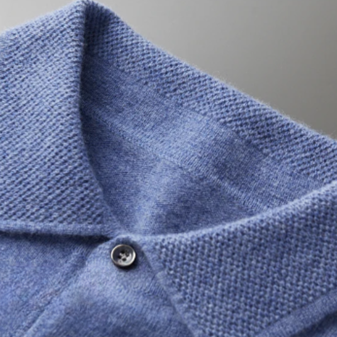 Long Sleeve Polo Jumper - Ribbed Collar Button Neck