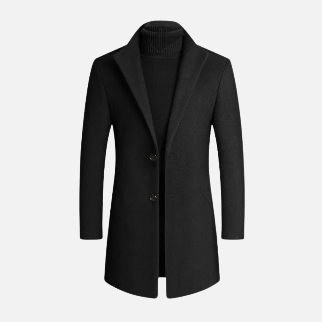 Long Overcoat - Classic Button Front with Notch Lapels