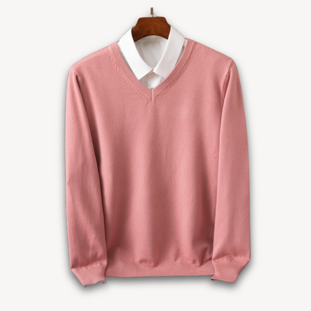 V Neck Pullover Jumper - Slim Fit Layered Collar Look