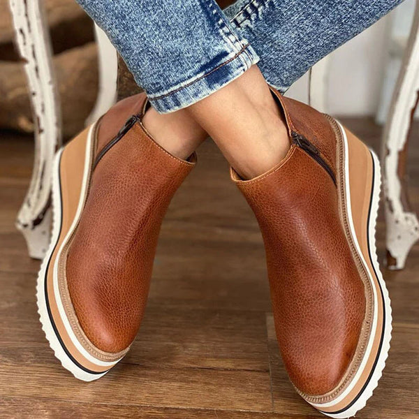 Platform Wedge Ankle Boots | Side Zip Platform Design
