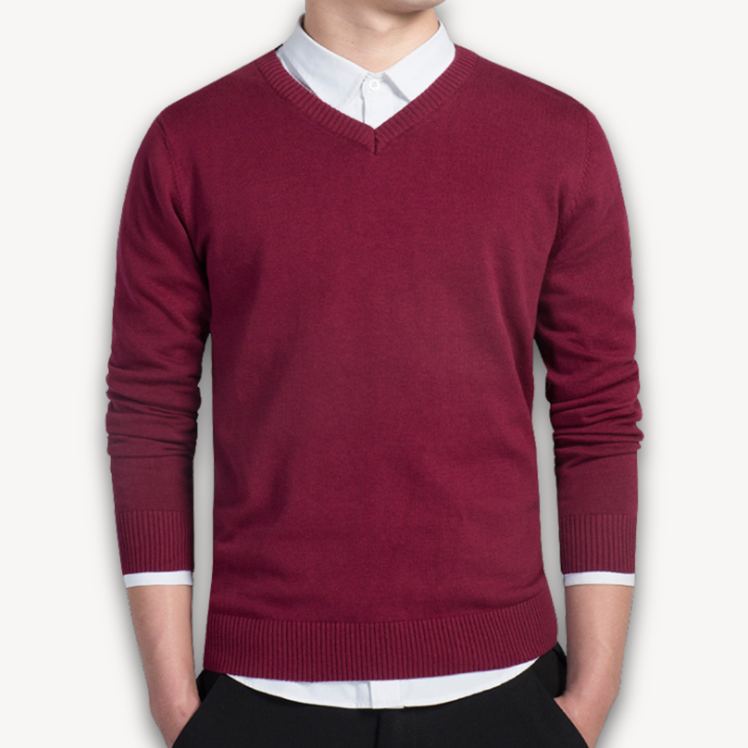 V Neck Pullover Jumper - Slim Fit Smart Casual Style