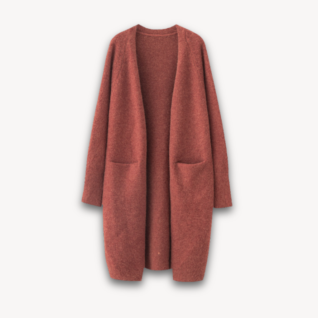 Long Knit Cardigan - Open Front with Pockets