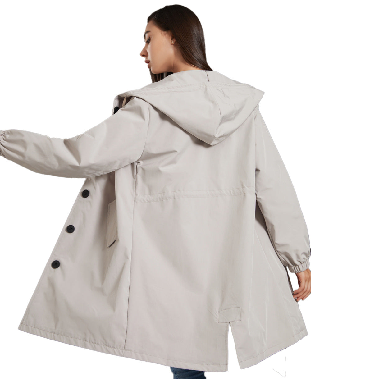 Rain Jacket - Hooded Oversized Style with Button Front