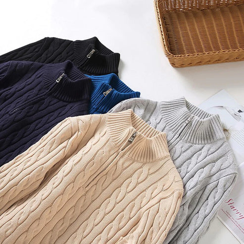 Short Zip Cable Knit Jumper - Classic Fit Pullover