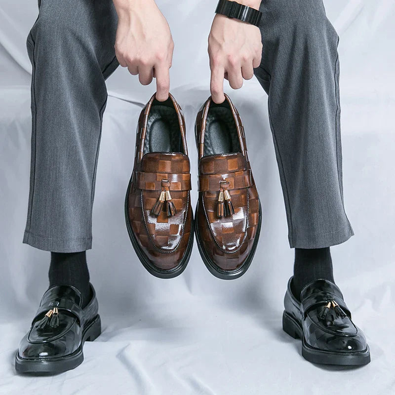 Tassel Loafers - Woven Pattern Slip-On Formal Shoes