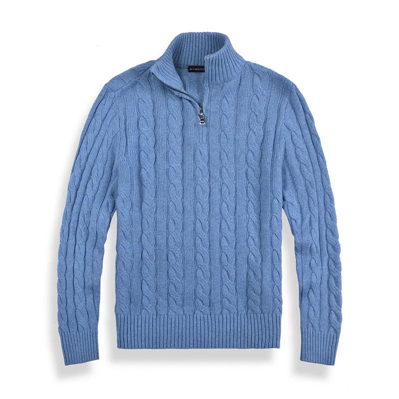 Short Zip Cable Knit Jumper - Classic Fit Pullover