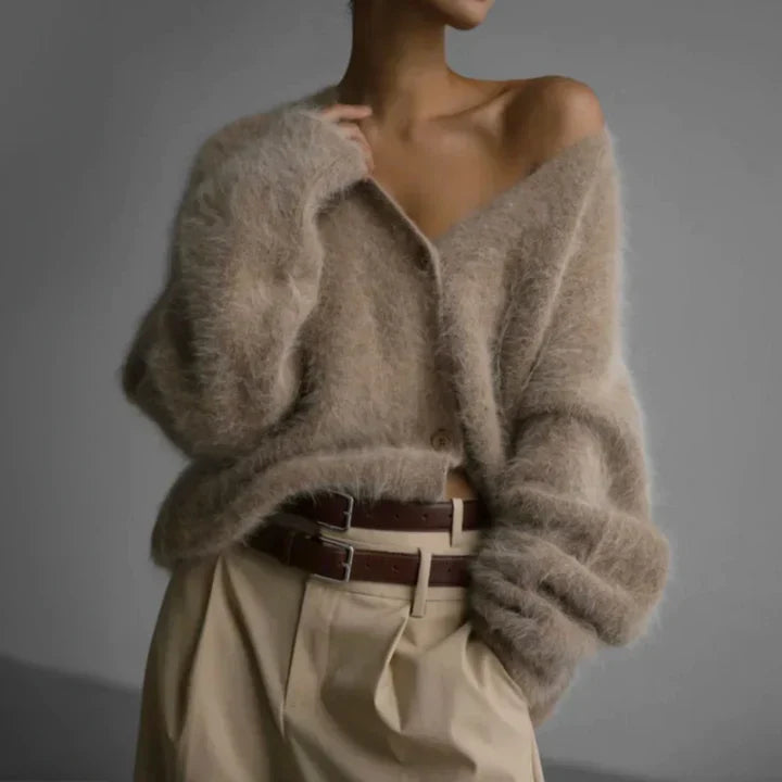 V Neck Knit Cardigan - Relaxed Fit with Buttons