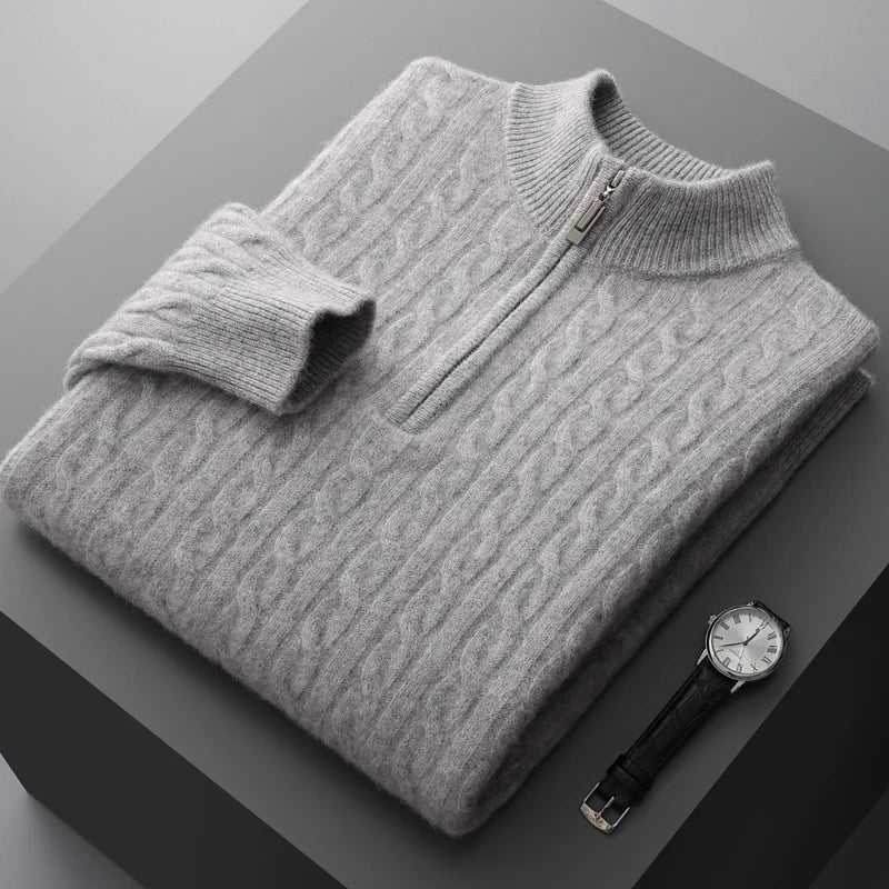 Half Zip Jumper – Cable Knit with Ribbed Collar