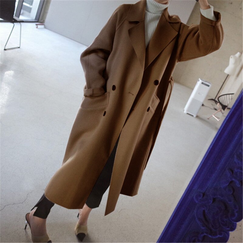 Long Coat - Double Button Front with Belted Waist