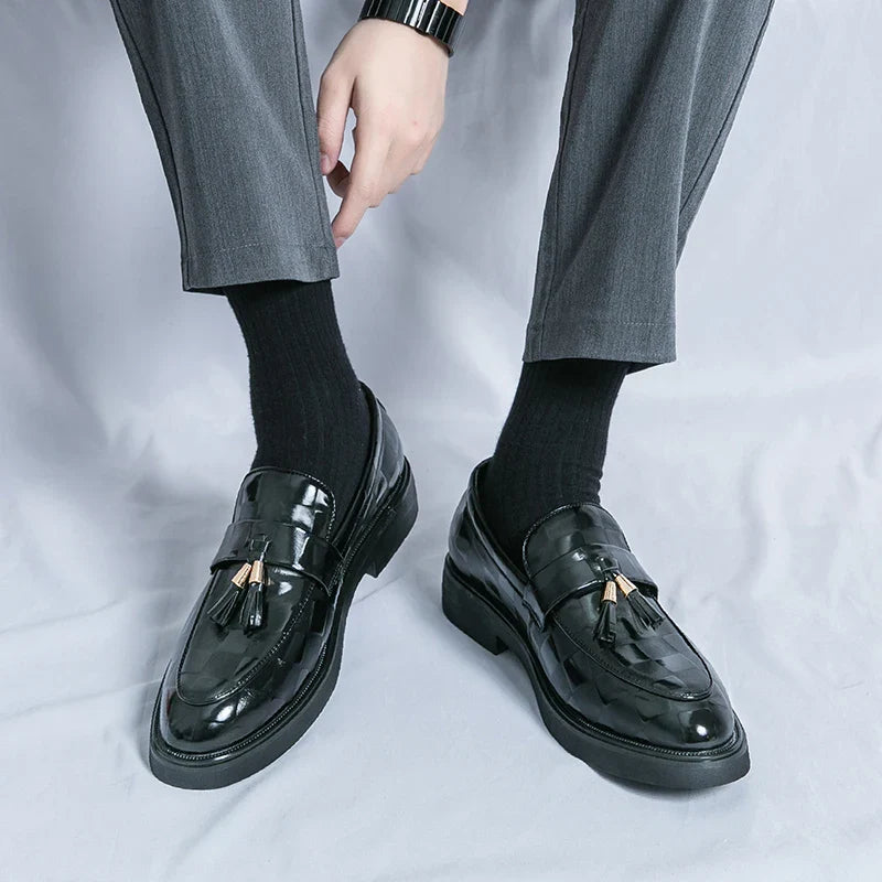 Tassel Loafers - Woven Pattern Slip-On Formal Shoes