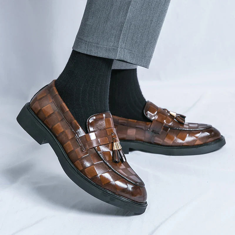 Tassel Loafers - Woven Pattern Slip-On Formal Shoes