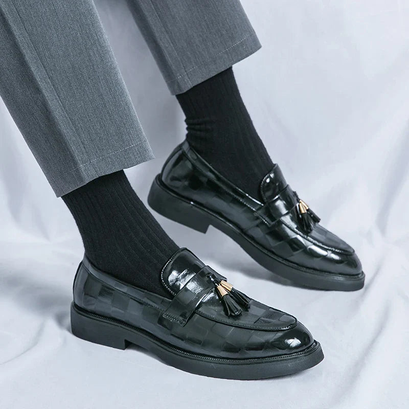 Tassel Loafers - Woven Pattern Slip-On Formal Shoes