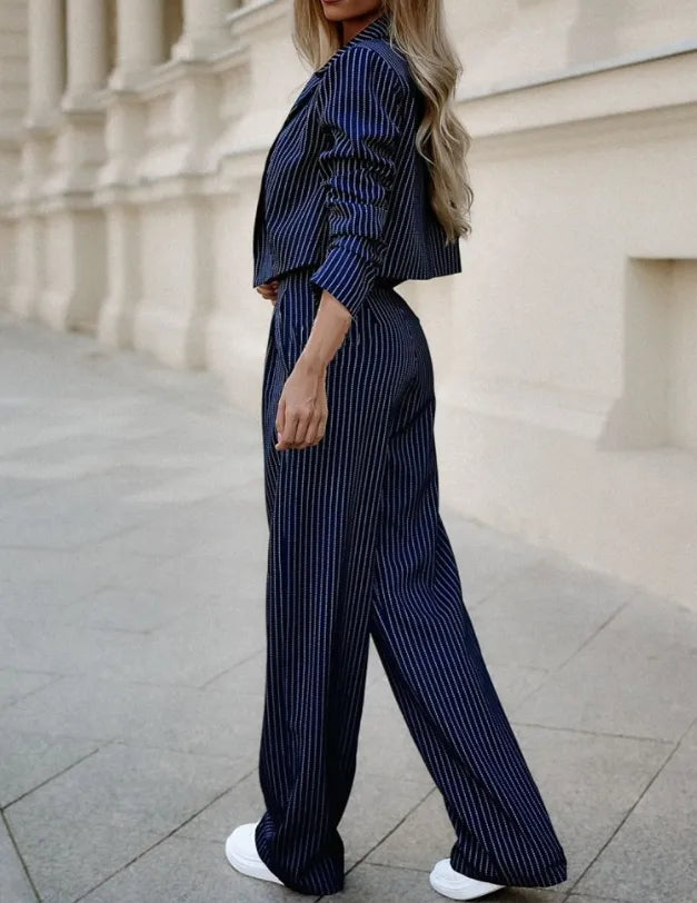 Wide Leg Trousers Set | Cropped Blazer Two Piece