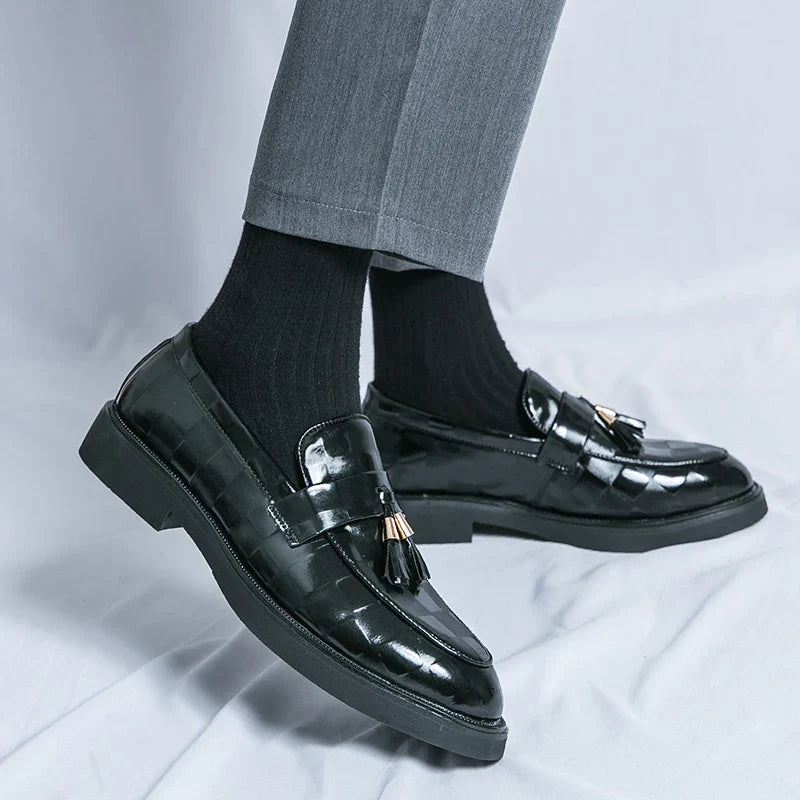 Tassel Loafers - Woven Pattern Slip-On Formal Shoes