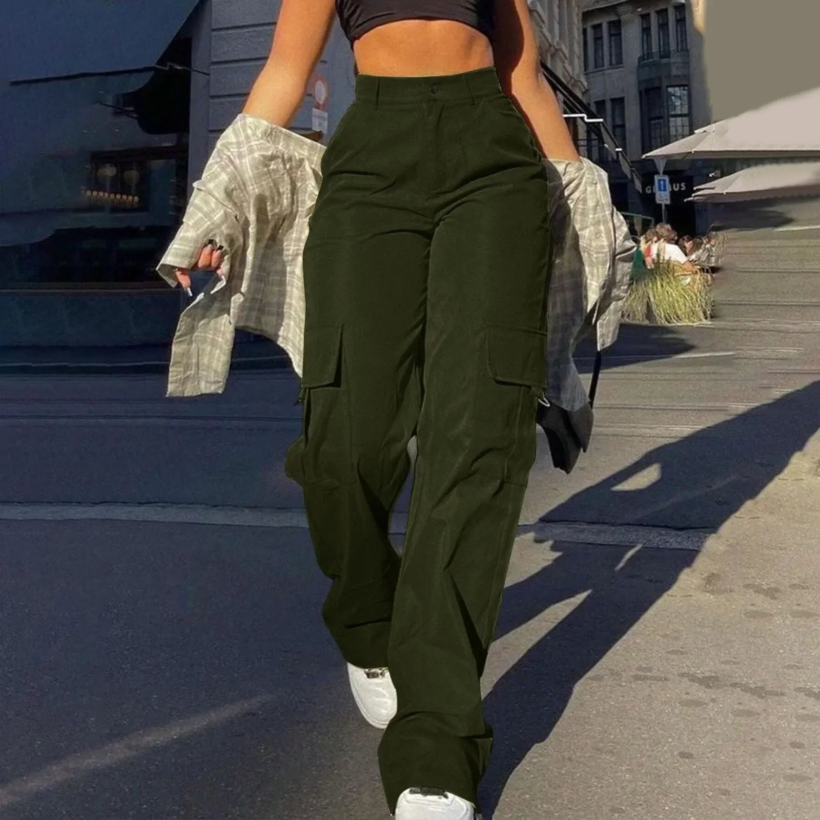 High Waist Cargo Trousers - V Wide Leg Street Style