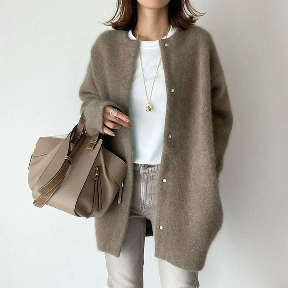 Longline Button Cardigan - Relaxed Fit with Round Neck