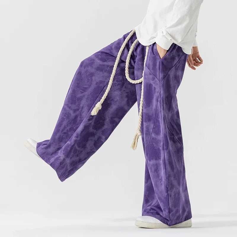 Wide Leg Lounge Trousers - Rope Belt Detail