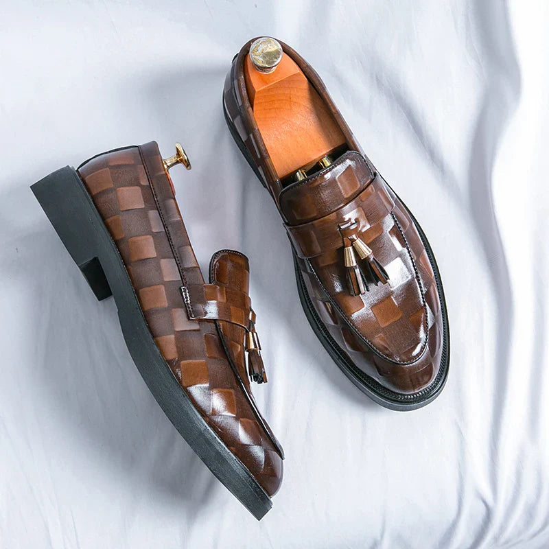 Tassel Loafers - Woven Pattern Slip-On Formal Shoes