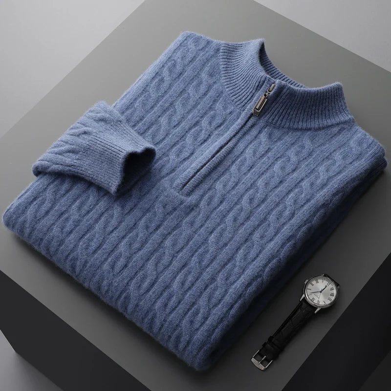 Half Zip Jumper – Cable Knit with Ribbed Collar