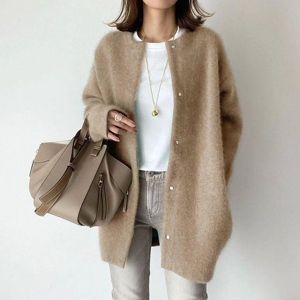 Longline Button Cardigan - Relaxed Fit with Round Neck