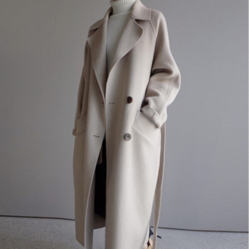Long Coat - Double Button Front with Belted Waist