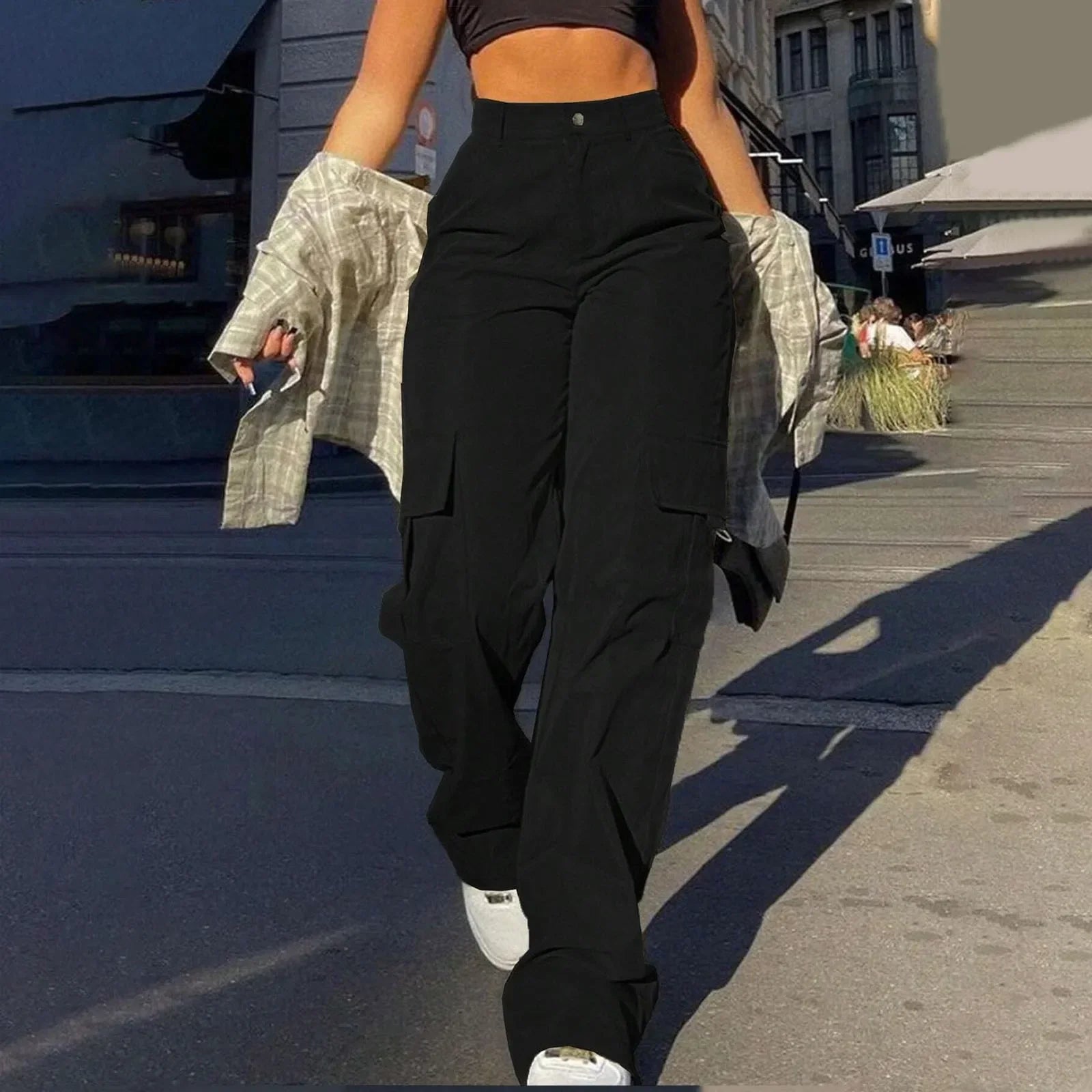 High Waist Cargo Trousers - V Wide Leg Street Style