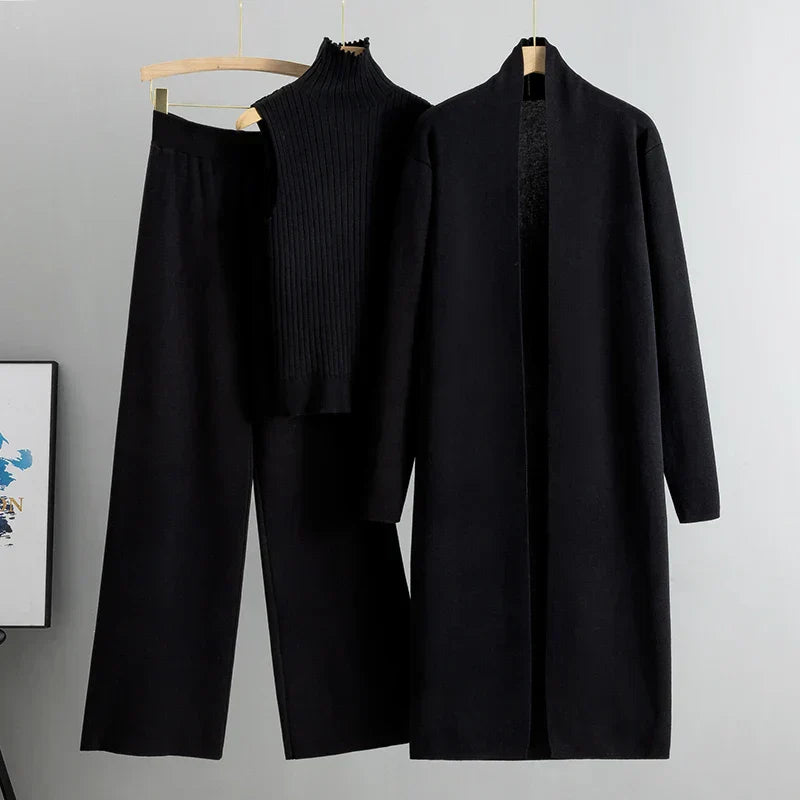 3 Piece Lounge Set - Long Cardigan with Sleeveless Top and Trousers
