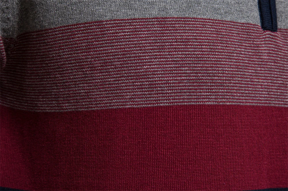 Half Zip Knitted Jumper - Striped Classic Fit Pullover