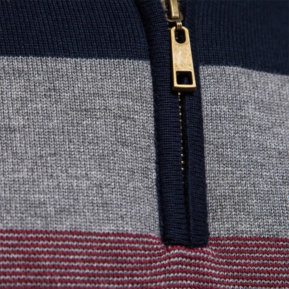 Half Zip Knitted Jumper - Striped Classic Fit Pullover