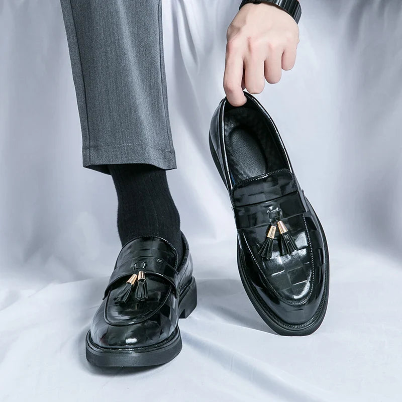 Tassel Loafers - Woven Pattern Slip-On Formal Shoes