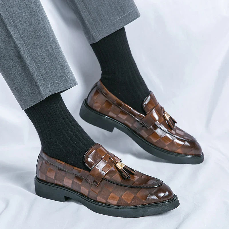 Tassel Loafers - Woven Pattern Slip-On Formal Shoes