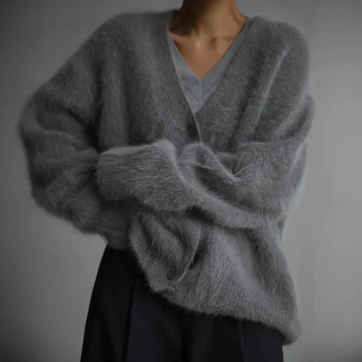 V Neck Knit Cardigan - Relaxed Fit with Buttons