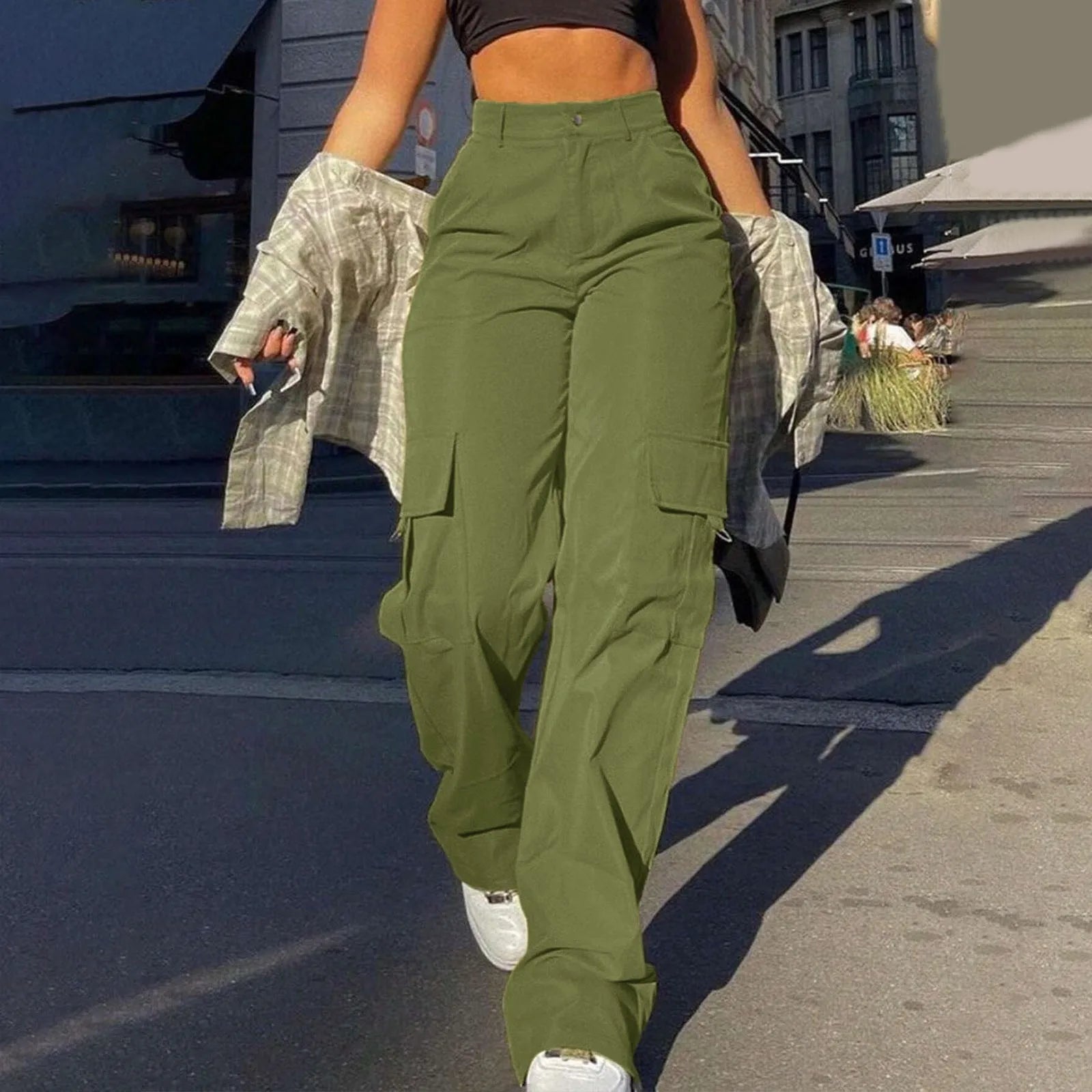High Waist Cargo Trousers - V Wide Leg Street Style