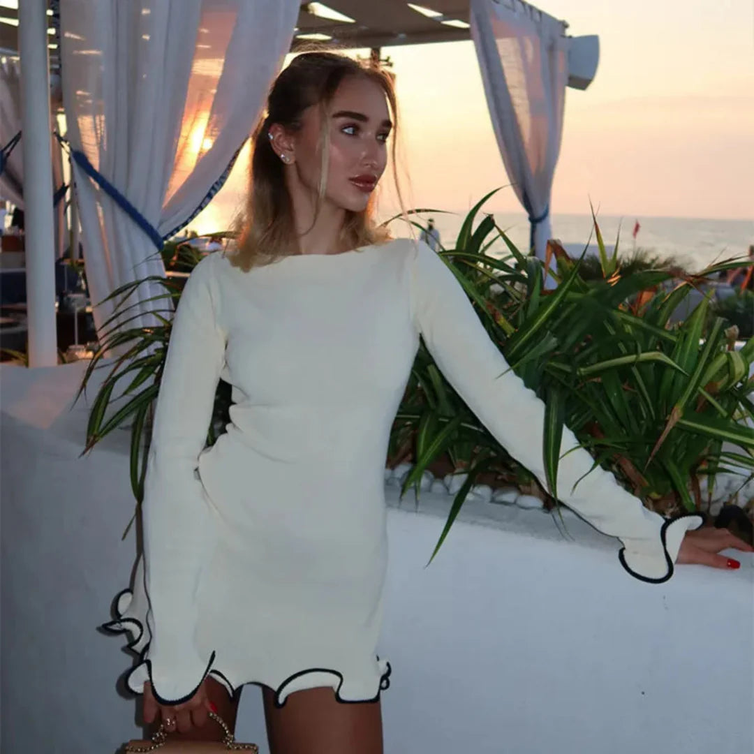 Long Sleeve Mini Party Dress | Ruffle Hem Detail