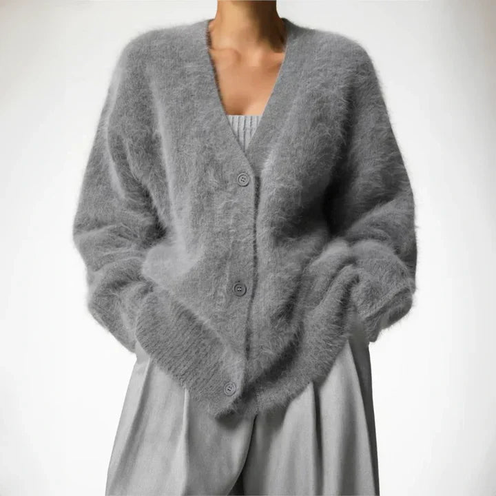 V Neck Knit Cardigan - Relaxed Fit with Buttons
