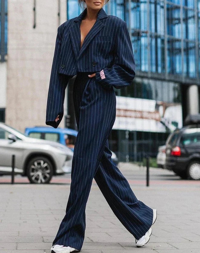 Wide Leg Trousers Set | Cropped Blazer Two Piece