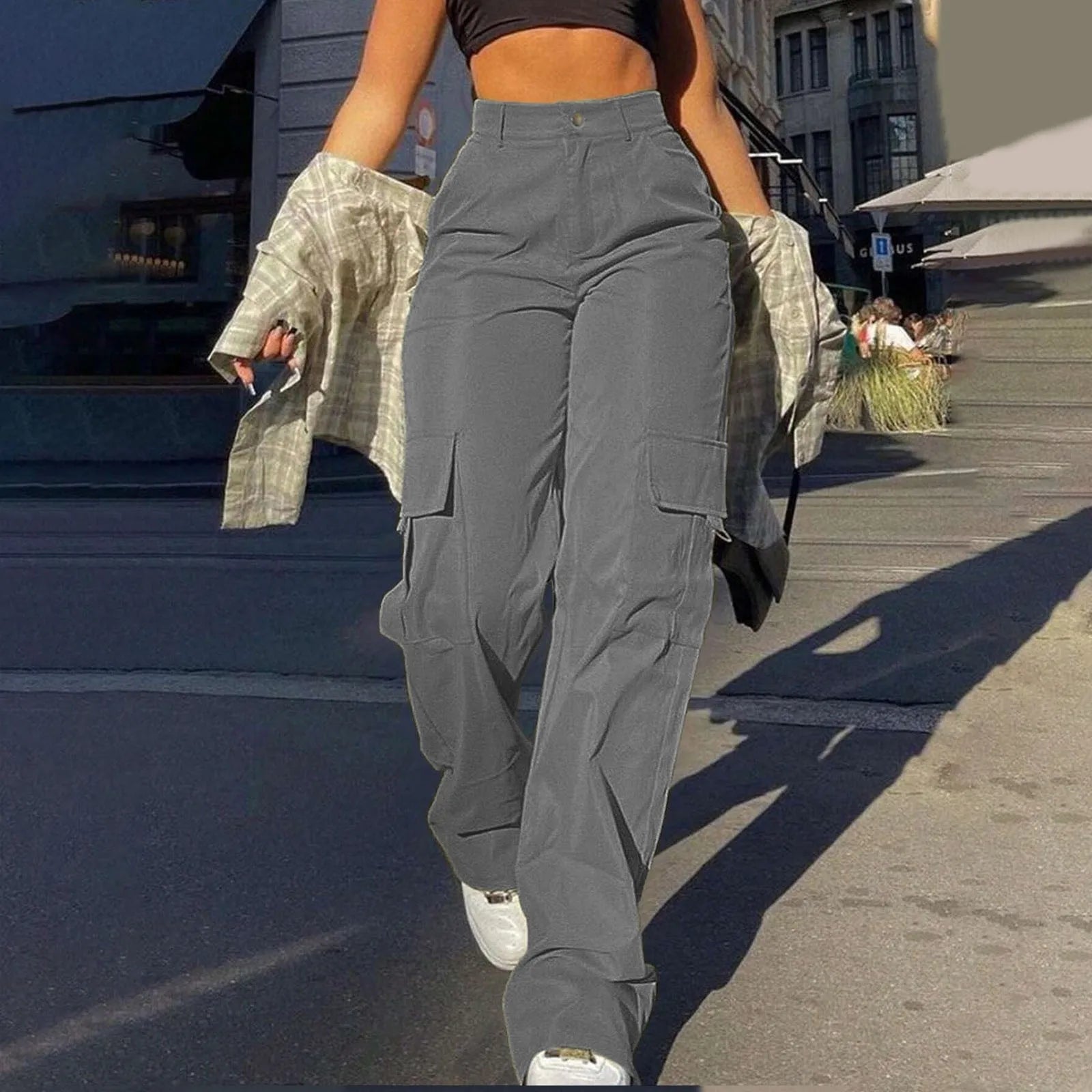 High Waist Cargo Trousers - V Wide Leg Street Style