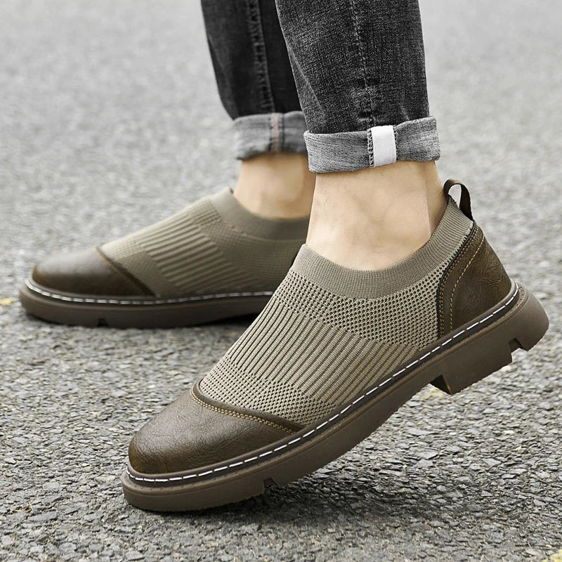 Slip On Trainers | Ribbed Knit Design with Round Toe