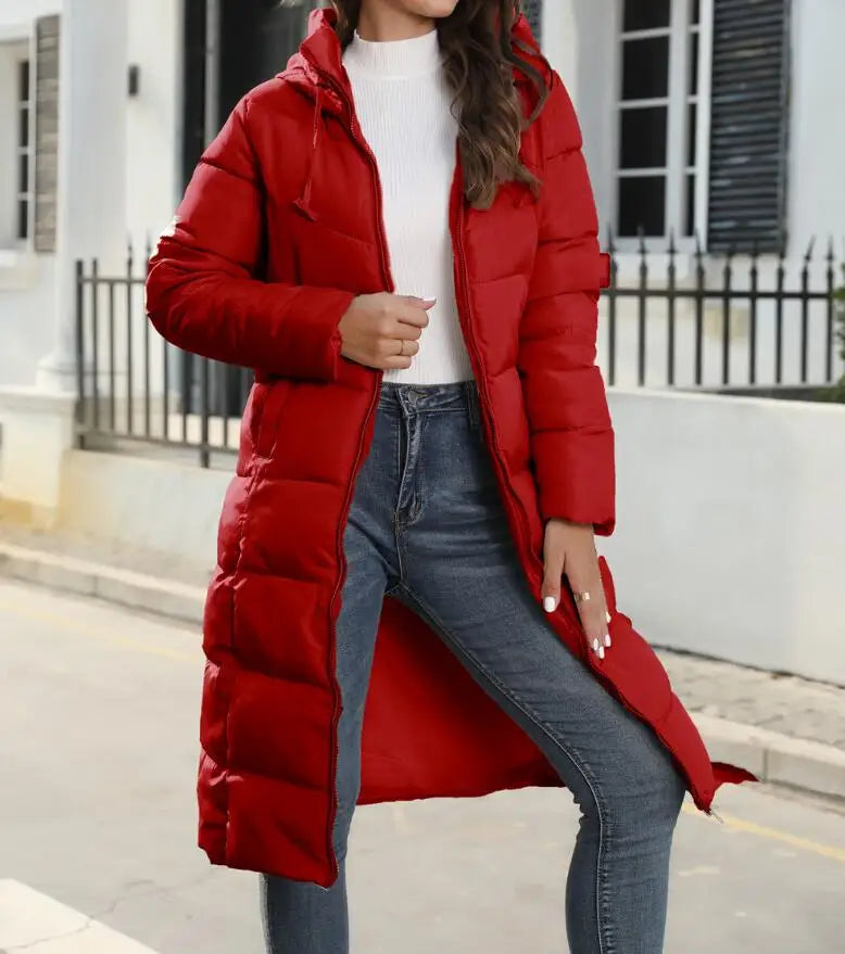 Longline Puffer Coat - Hooded Zip Up with Panel Stitching