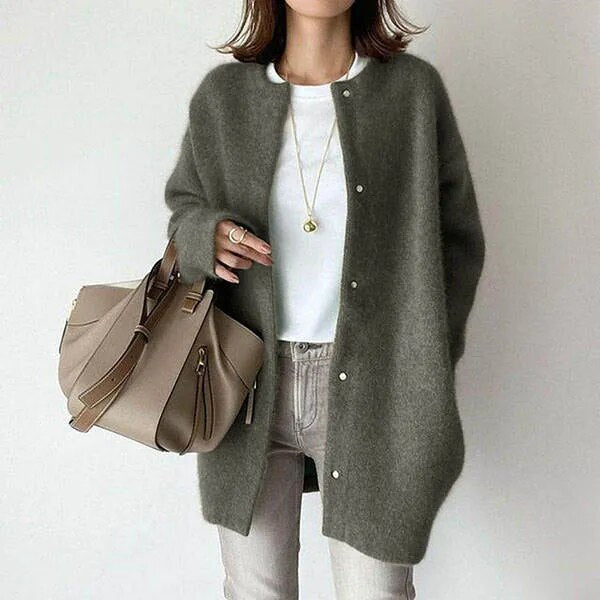 Longline Button Cardigan - Relaxed Fit with Round Neck