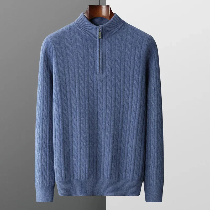 Half Zip Jumper – Cable Knit with Ribbed Collar