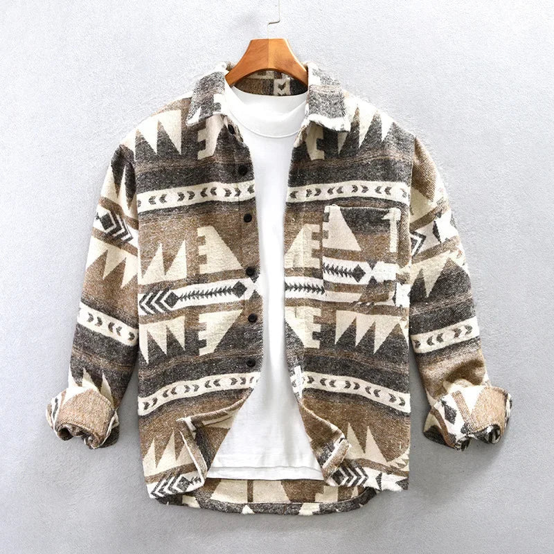 Patterned Overshirt - Relaxed Fit Button Front