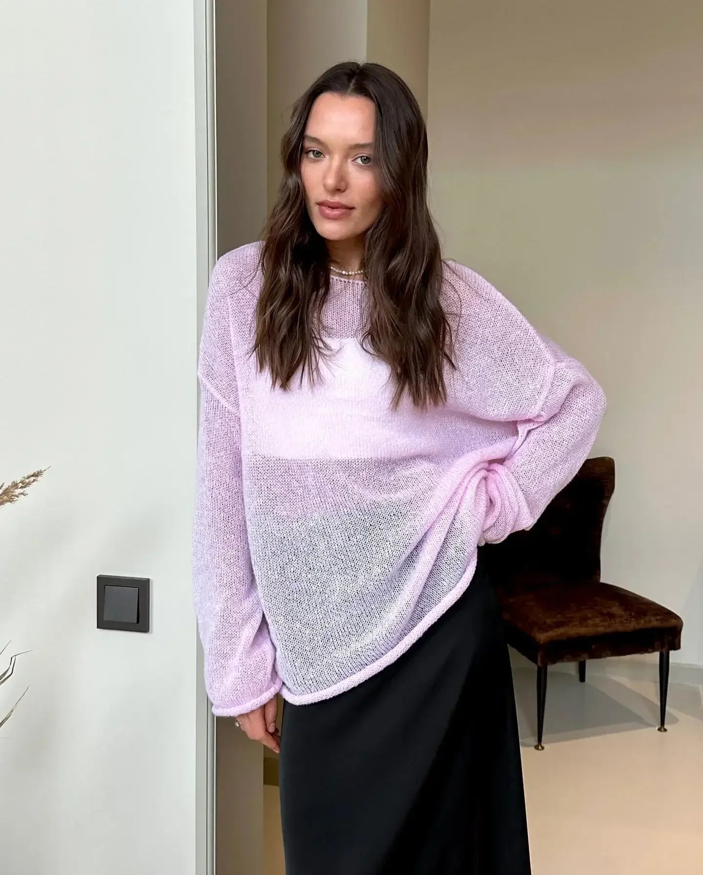 Long Sleeve Knit Top - Sheer Relaxed Fit
